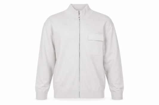 Front view of Next Men’s Grey Full Zip High Neck Jumper, size L, Viscose Blend