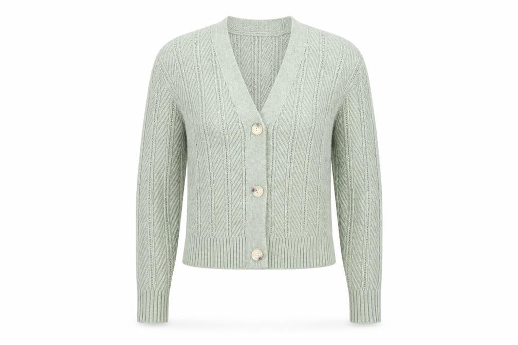 Front view of Marks & Spencer Women's Green Cable Knit Cardigan XS