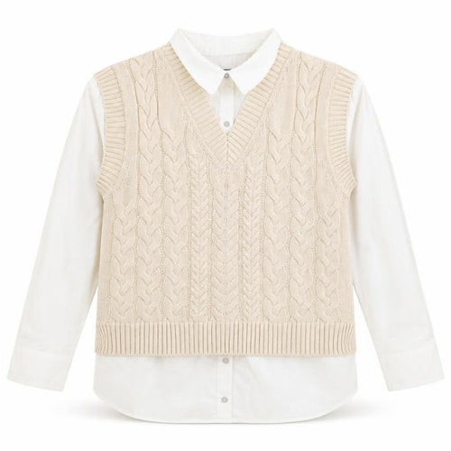 Nutmeg Women Beige Cable-Knit V-Neck Sleeveless Jumper Vest Size 10