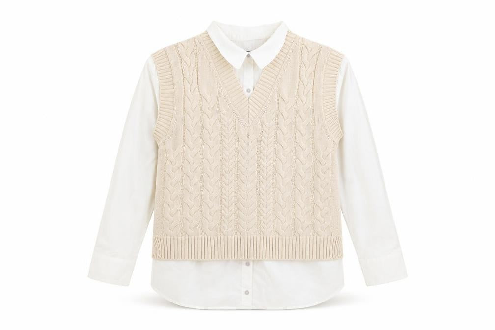 Nutmeg Women Beige Cable-Knit V-Neck Sleeveless Jumper Vest Size 10