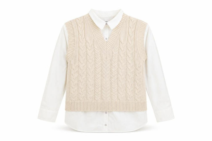 Nutmeg Women Beige Cable-Knit V-Neck Sleeveless Jumper Vest Size 10