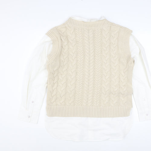 Nutmeg Women Beige Cable-Knit V-Neck Sleeveless Jumper Vest Size 10