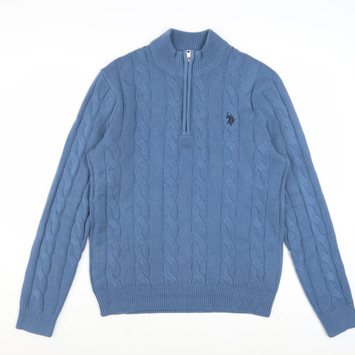 U.S. Polo Assn. Men's Blue Cable-Knit 1/4 Zip Jumper M