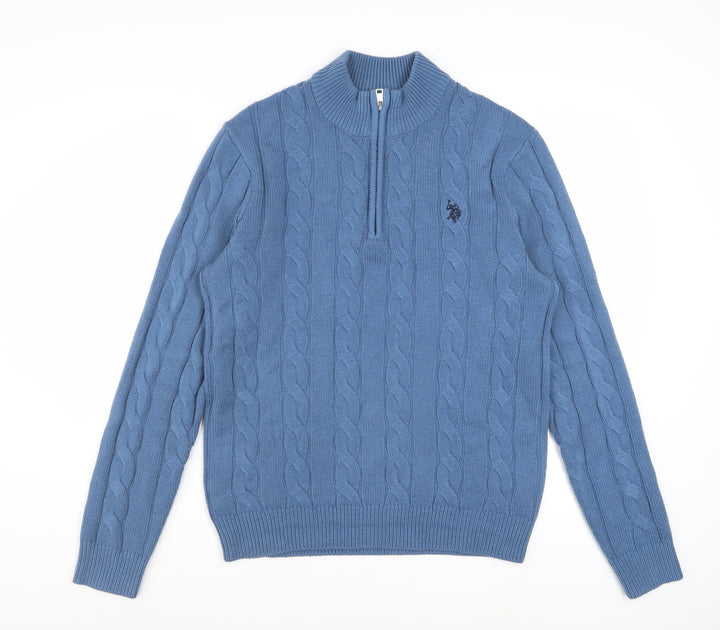 U.S. Polo Assn. Men's Blue Cable-Knit 1/4 Zip Jumper M