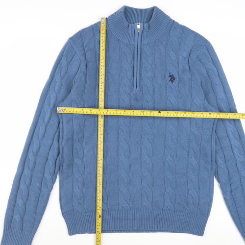 U.S. Polo Assn. Men's Blue Cable-Knit 1/4 Zip Jumper M