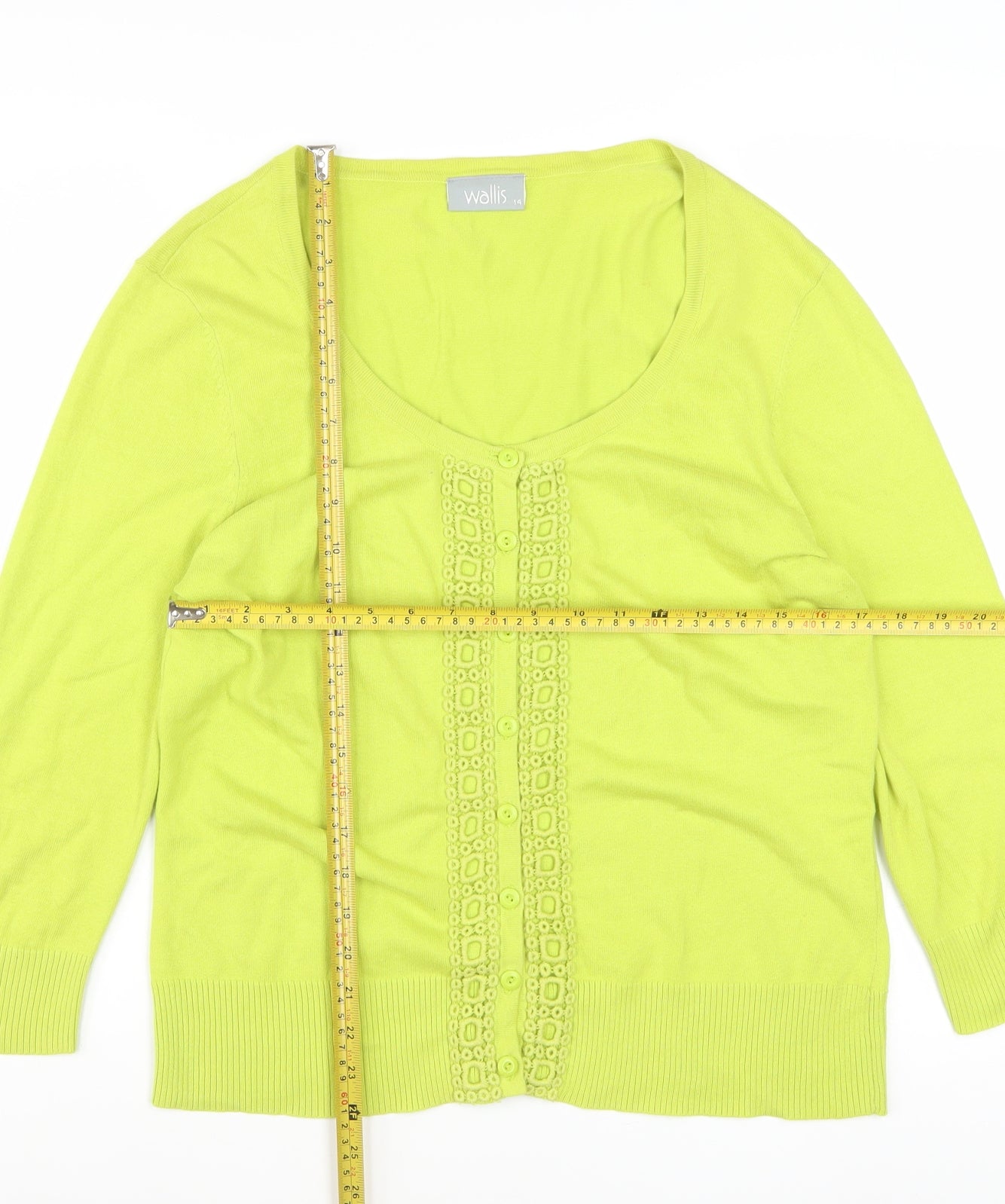 Wallis Women’s Green Cotton Blend 3/4 Sleeve Cardigan Size 14