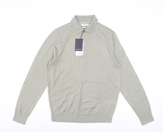 Marks and Spencer Men Light Olive Merino Wool Collared Pullover S