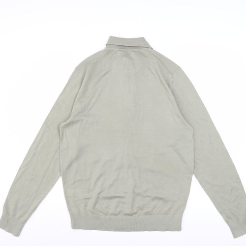 Marks and Spencer Men Light Olive Merino Wool Collared Pullover S