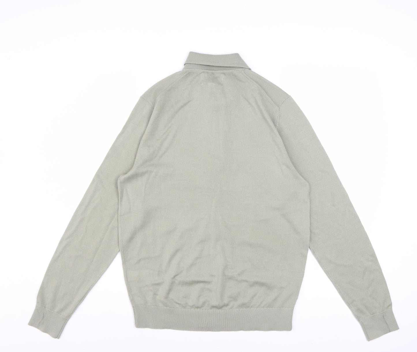 Marks and Spencer Men Light Olive Merino Wool Collared Pullover S