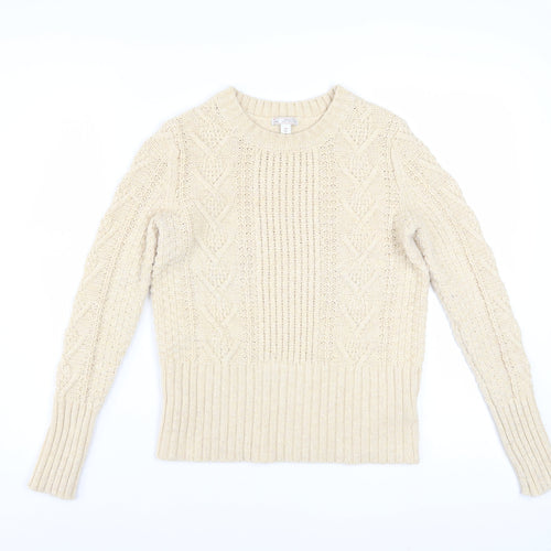 Gap Women Beige Cable-Knit Crew Neck Long Sleeve Jumper Size S
