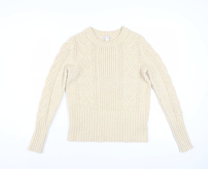 Gap Women Beige Cable-Knit Crew Neck Long Sleeve Jumper Size S