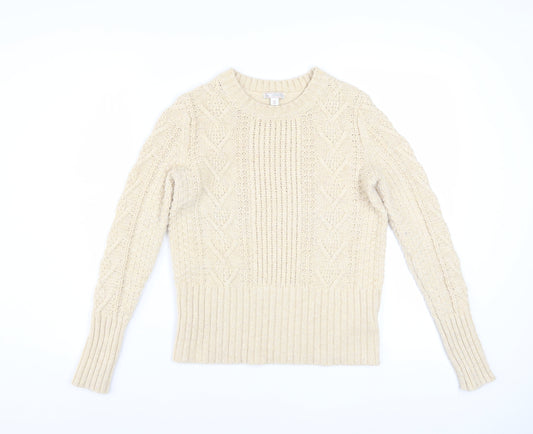 Gap Women Beige Cable-Knit Crew Neck Long Sleeve Jumper Size S
