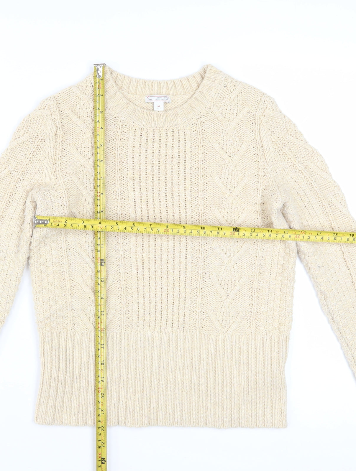 Gap Women Beige Cable-Knit Crew Neck Long Sleeve Jumper Size S