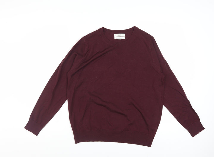 Marks and Spencer Men's Red Merino Wool Crew Neck Jumper L