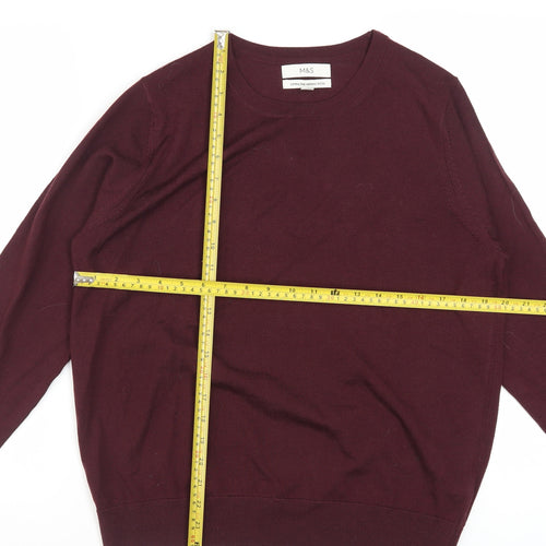 Marks and Spencer Men's Red Merino Wool Crew Neck Jumper L
