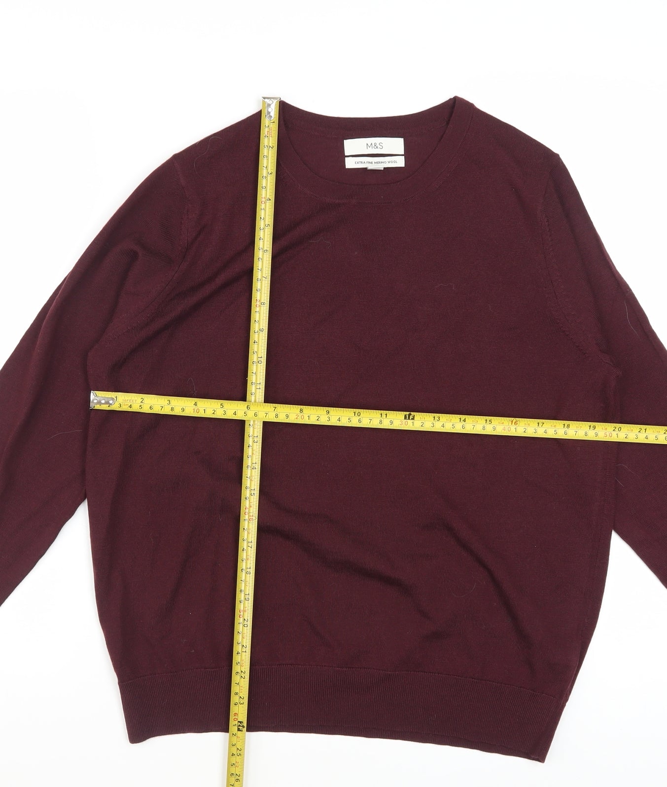 Marks and Spencer Men's Red Merino Wool Crew Neck Jumper L