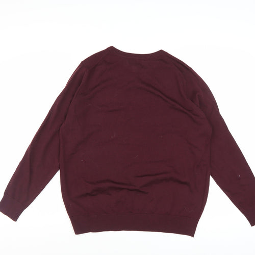 Marks and Spencer Men's Red Merino Wool Crew Neck Jumper L