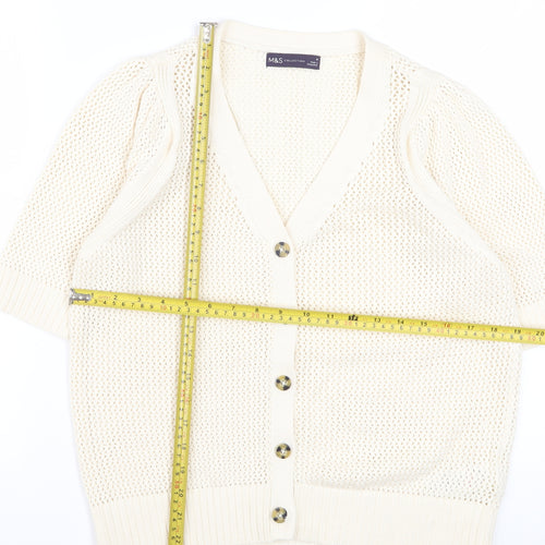 Marks and Spencer Women's Ivory Short Sleeve Open-Knit Cardigan M