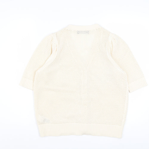 Marks and Spencer Women's Ivory Short Sleeve Open-Knit Cardigan M