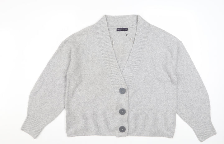Marks and Spencer Women Grey L V-Neck Button Knit Cardigan