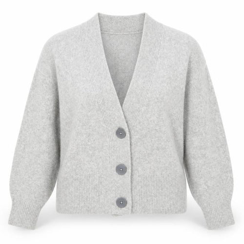 Marks and Spencer Women Grey L V-Neck Button Knit Cardigan