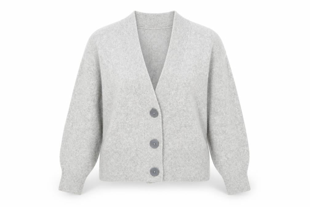 Marks and Spencer Women Grey L V-Neck Button Knit Cardigan