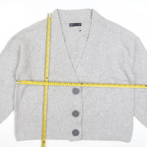 Marks and Spencer Women Grey L V-Neck Button Knit Cardigan