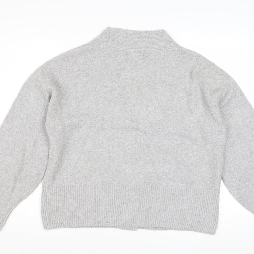 Marks and Spencer Women Grey L V-Neck Button Knit Cardigan