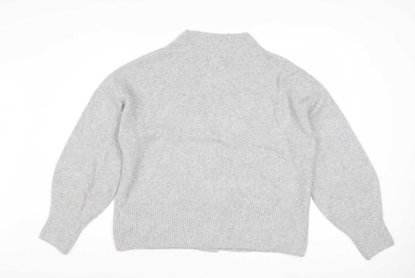 Marks and Spencer Women Grey L V-Neck Button Knit Cardigan