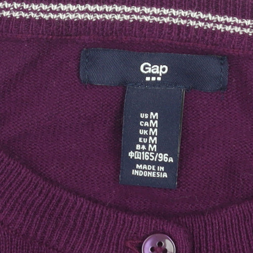 Gap Womens Purple Cotton Crew Neck Button Cardigan Size M