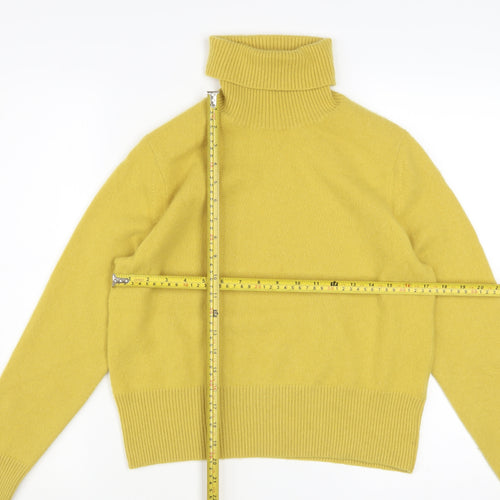 Pure Collection Women Yellow Cashmere Roll Neck Jumper Size 14