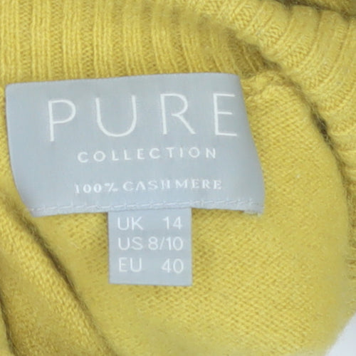 Pure Collection Women Yellow Cashmere Roll Neck Jumper Size 14