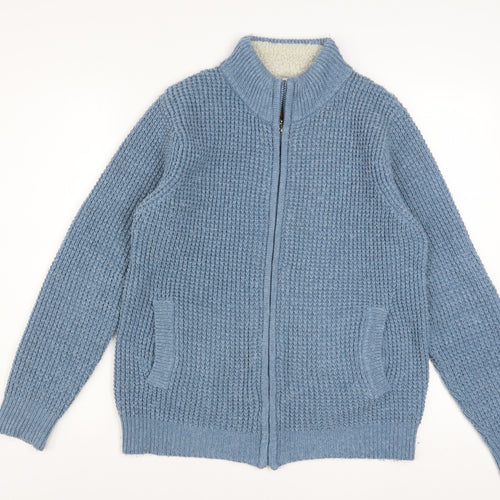 Cotton Traders Men's Blue Full Zip Chunky Knit Jumper Size S