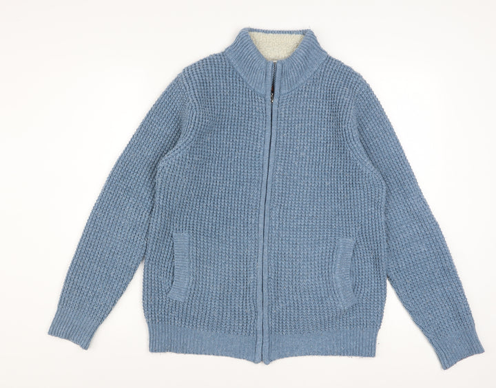 Cotton Traders Men's Blue Full Zip Chunky Knit Jumper Size S