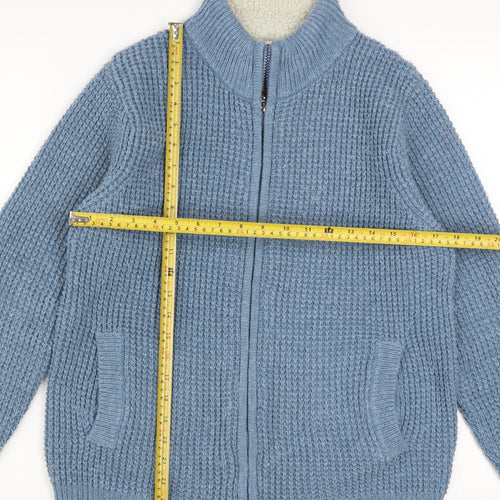 Cotton Traders Men's Blue Full Zip Chunky Knit Jumper Size S