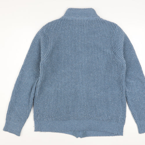 Cotton Traders Men's Blue Full Zip Chunky Knit Jumper Size S