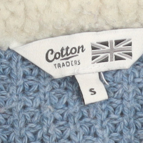 Cotton Traders Men's Blue Full Zip Chunky Knit Jumper Size S