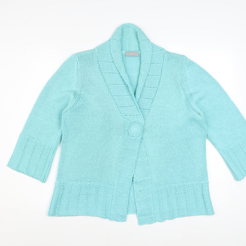 Marks and Spencer Women Blue Cardigan L Knit Acrylic 3/4 Sleeve