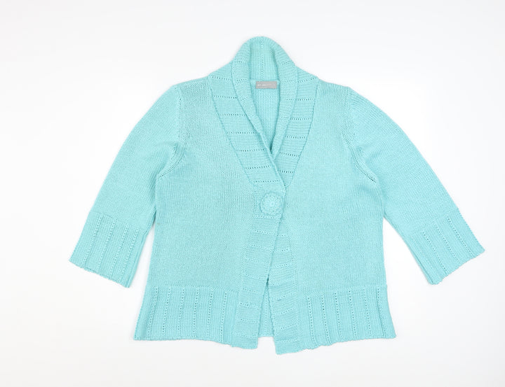 Marks and Spencer Women Blue Cardigan L Knit Acrylic 3/4 Sleeve