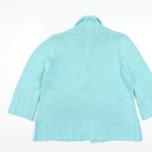 Marks and Spencer Women Blue Cardigan L Knit Acrylic 3/4 Sleeve