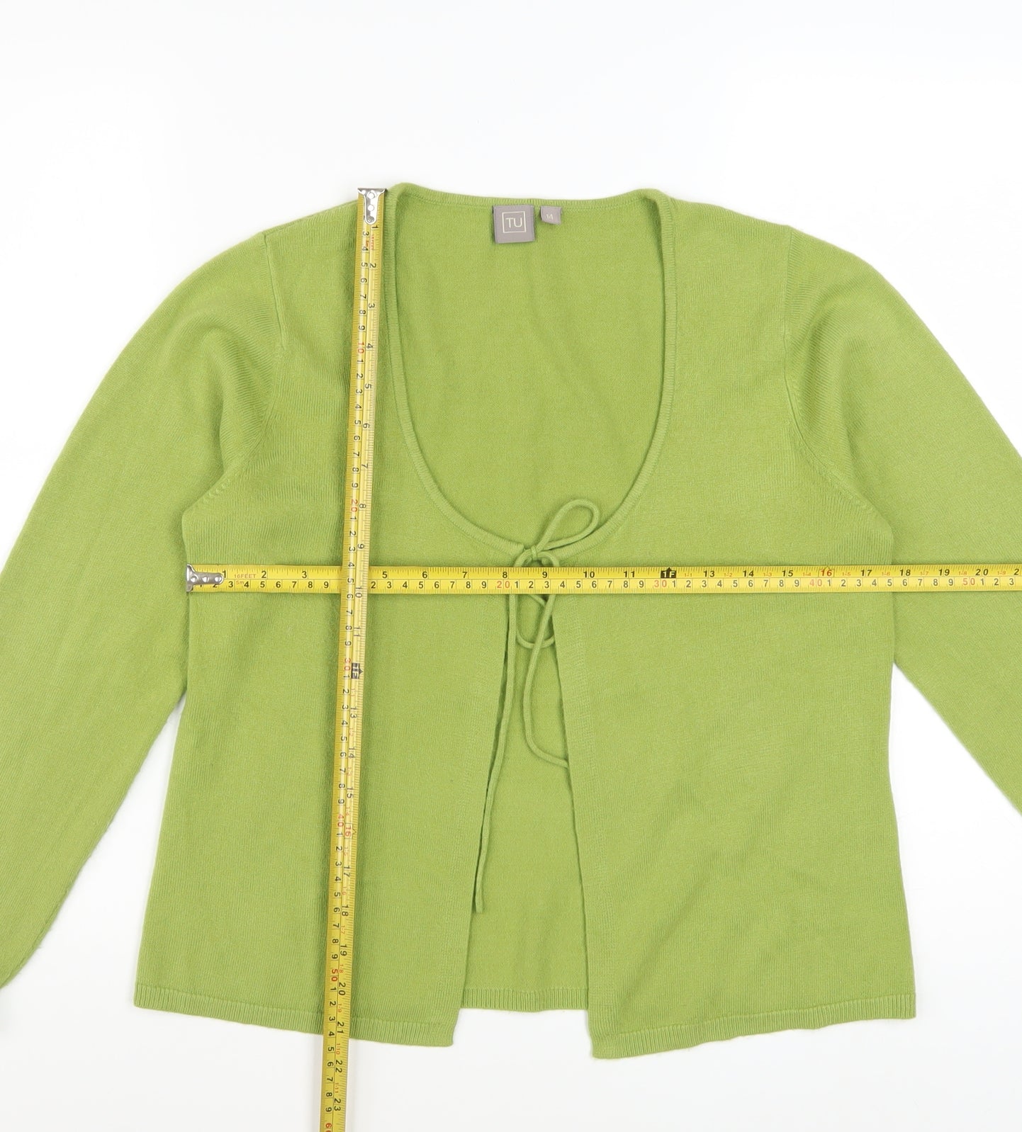 TU Women’s Green Long Sleeve Tie Front Cardigan Size 14
