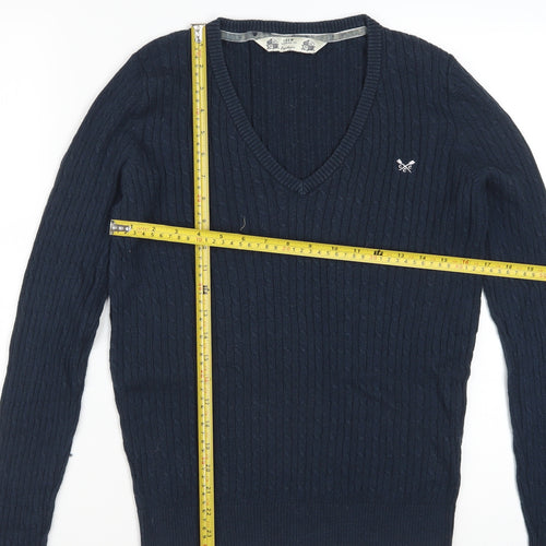 Crew Clothing Co. Women's Blue V-Neck Cable Knit Jumper Size 14