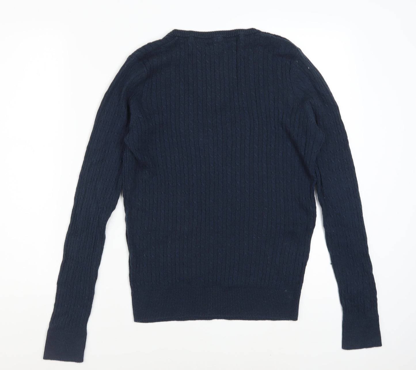 Crew Clothing Co. Women's Blue V-Neck Cable Knit Jumper Size 14