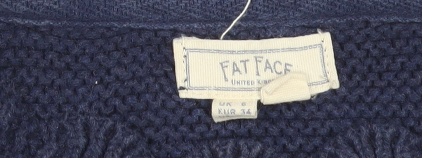 Fat Face Women's Blue Cotton Chunky Knit Jumper Size 8