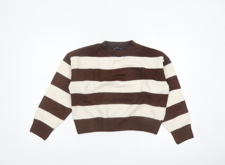 Mango Women Brown Stripe Knit Pullover Jumper XS