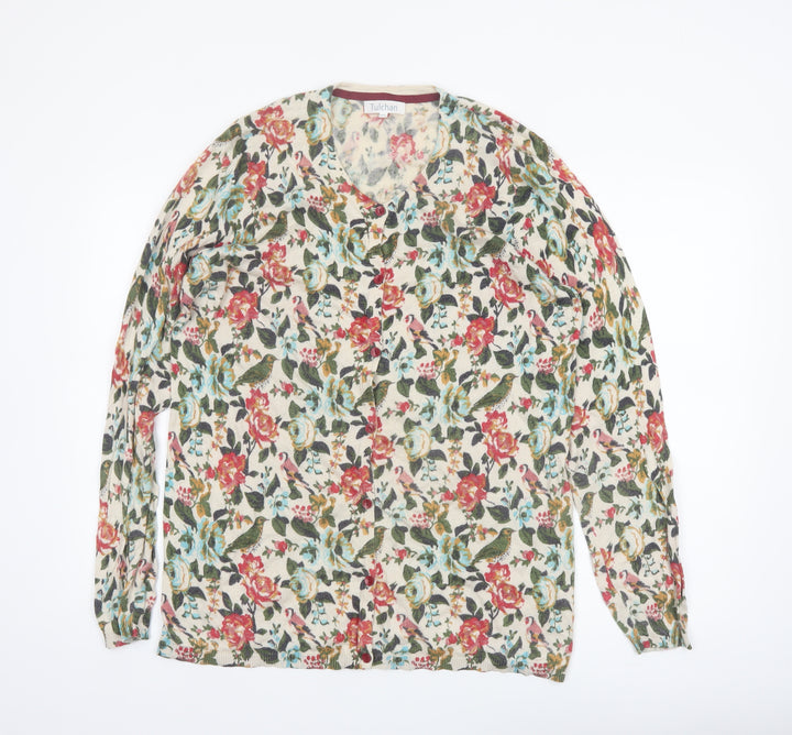 Tulchan Womens Multicoloured XXL Floral Bird Print Cardigan