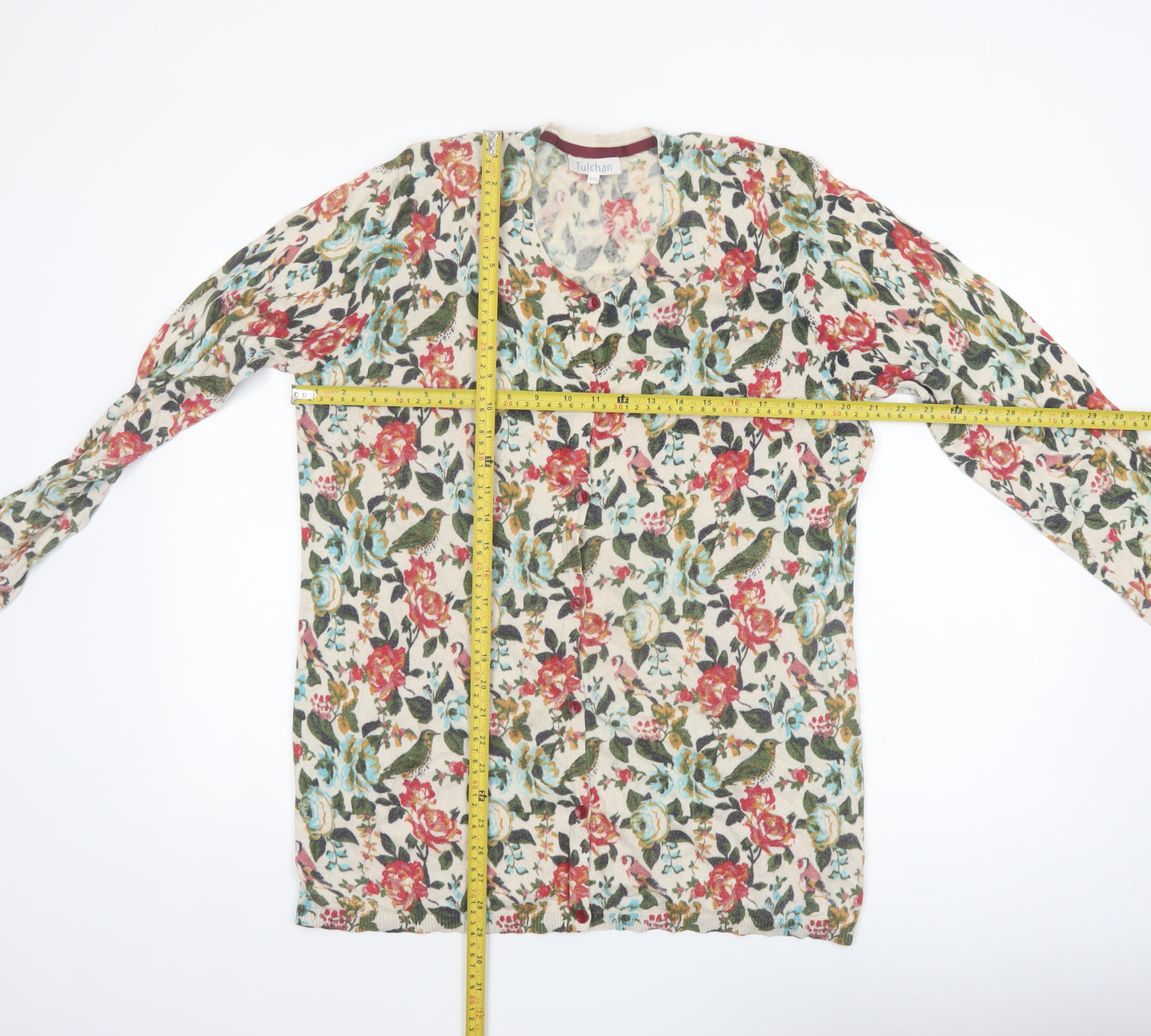 Tulchan Womens Multicoloured XXL Floral Bird Print Cardigan