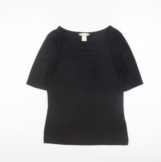 H&M Women’s Black Short Sleeve V-Neck Stretch Blouse Size S
