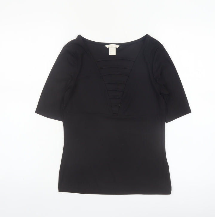H&M Women’s Black Short Sleeve V-Neck Stretch Blouse Size S