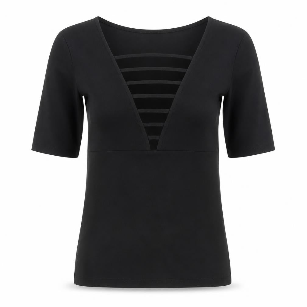 H&M Women’s Black Short Sleeve V-Neck Stretch Blouse Size S